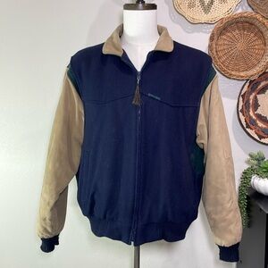 Vtg Cripple Creek  Wool Western Wear Bomber Style Coat Blue Green Tan Size XL